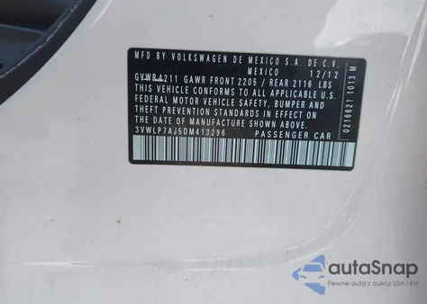 2013 Volkswagen Jetta 2.5L Sel из США, поврежденный, VIN 3VWLP7AJ5DM413296